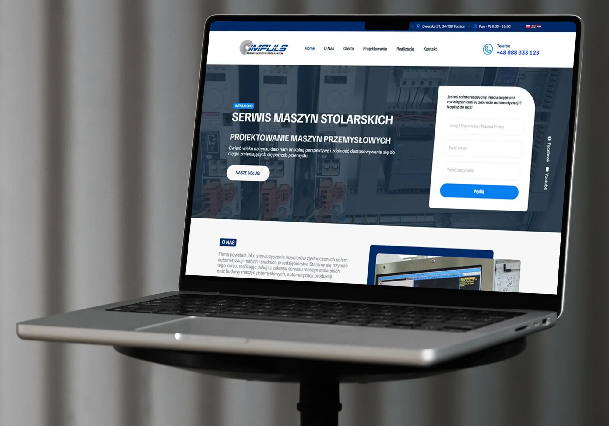 Strona impulscnc.pl – realizacja na laptopie