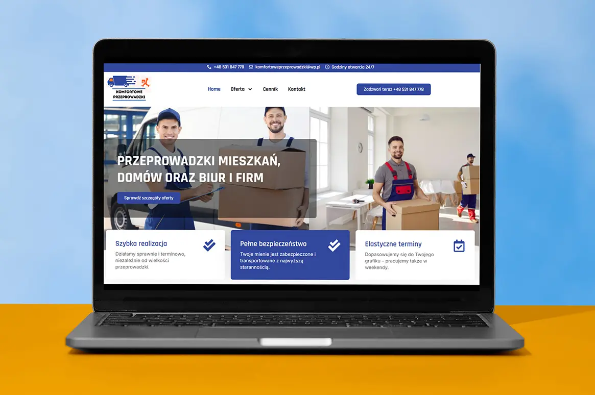 Strona komfortoweprzeprowadzki.pl – realizacja na laptopie