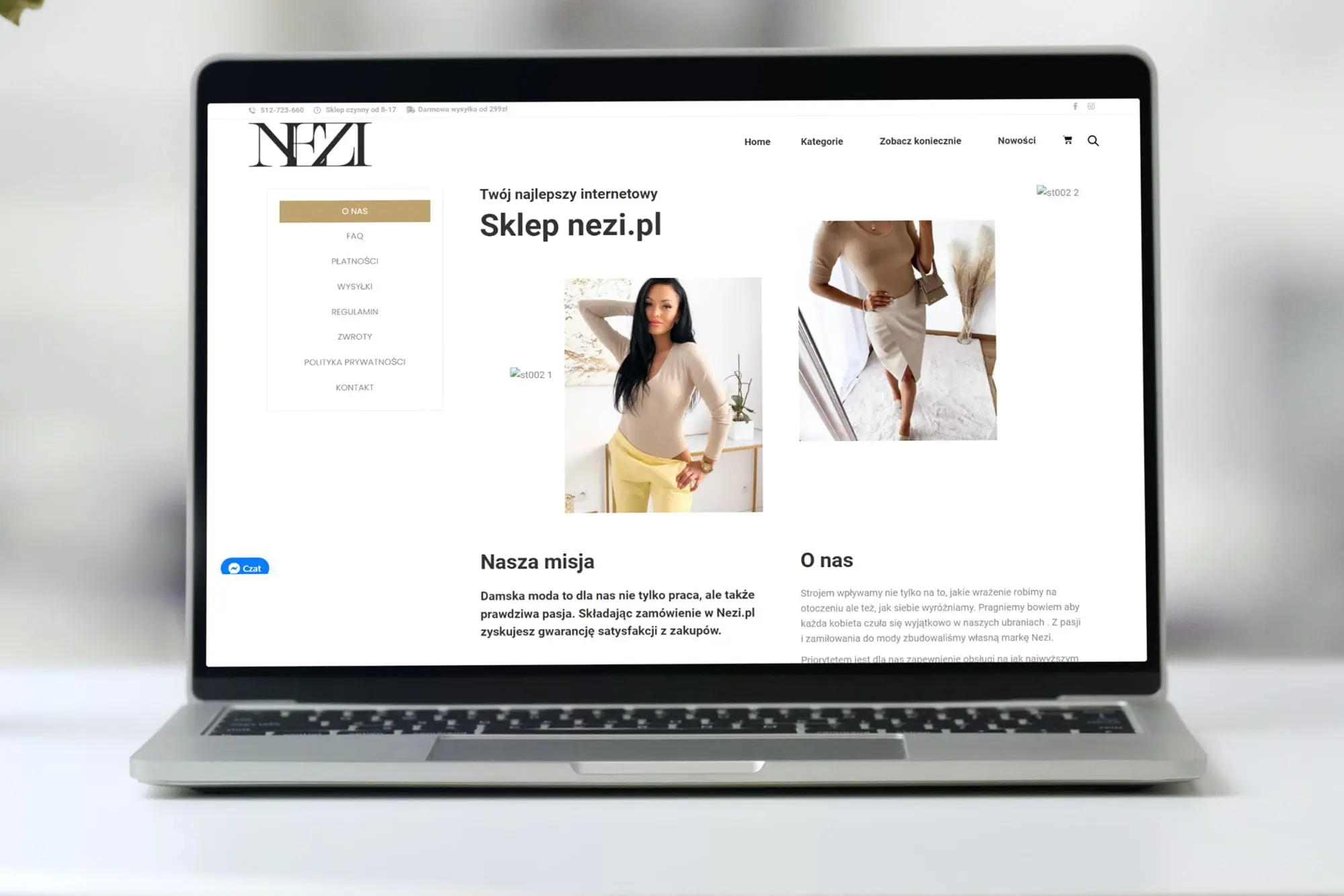 Strona nezi.pl – realizacja na laptopie